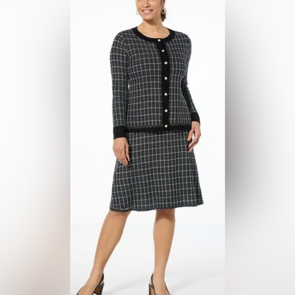 Nina Leonard 2 pc Tweed Cardigan & Skirt Set - Picture 2 of 13